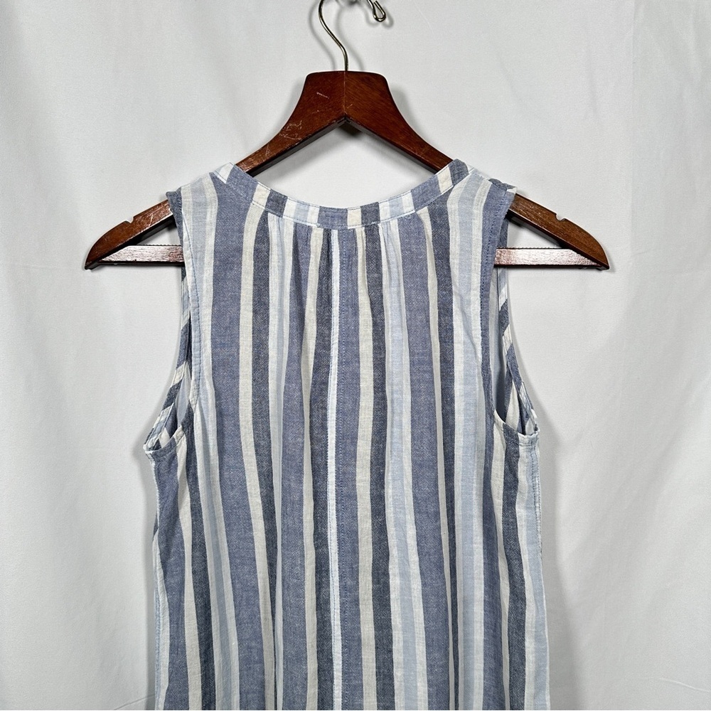 Beachlunchlounge Linen Blend Striped Shift Dress Pockets XS Blue White Vacation - Picture 9 of 10